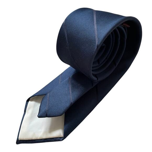 Vintage Oscar de la Renta Slim Navy Striped Tie | 80s 90s Designer Business Rare - Picture 2 of 8